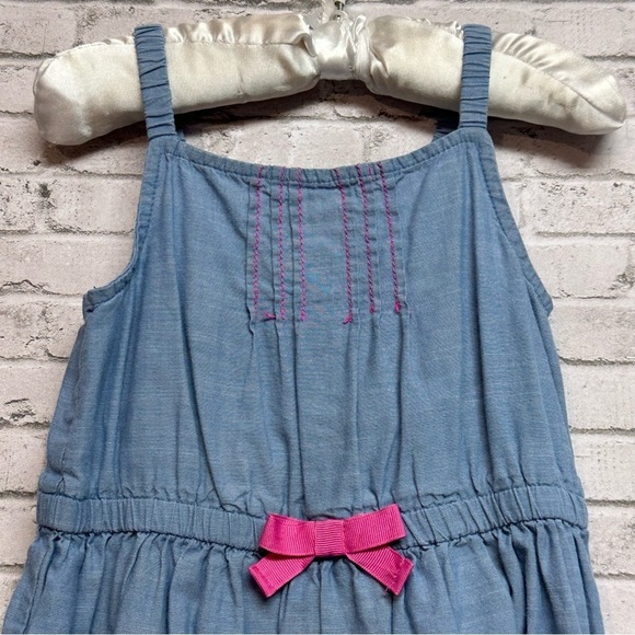Cherokee Chambray Size 3T Sleeveless Dress Pink Bow Embroidery Ruffle Hem - Picture 3 of 8